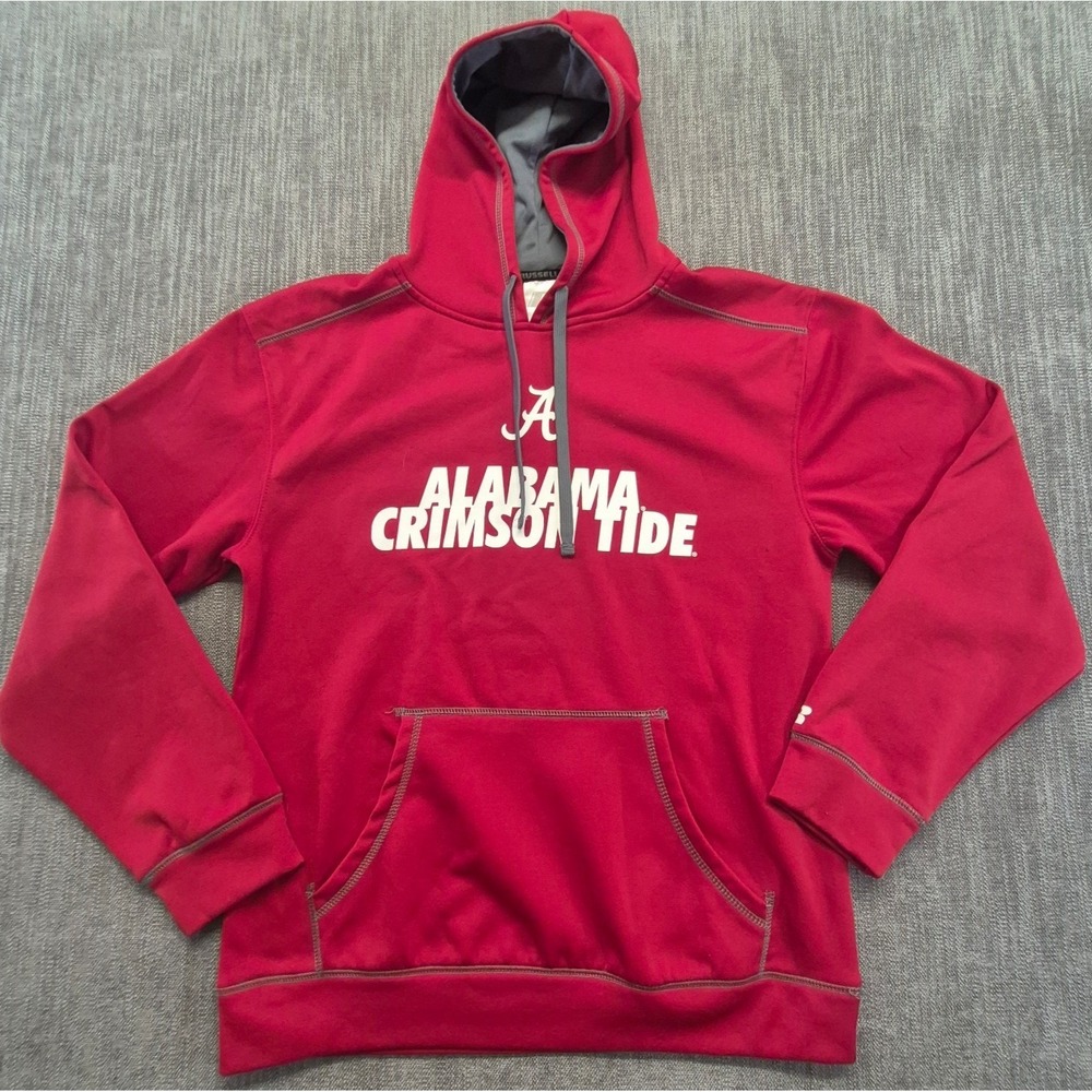Alabama Crimson Tide men's red hoodie sweatshirt Med gray details front pocket